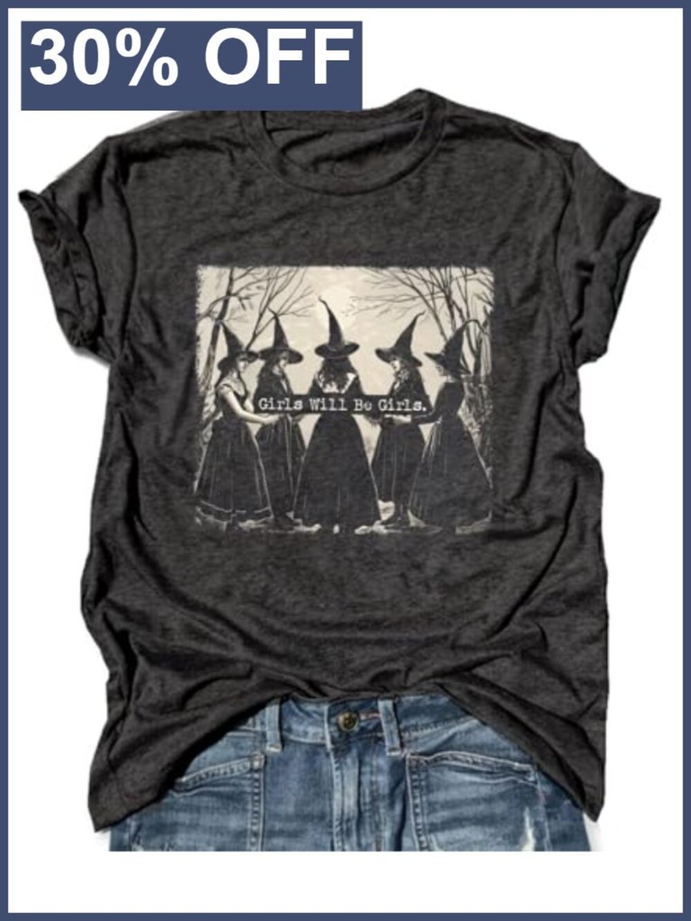Basic Witch Halloween Shirt Women Vintage Graphic Short Sleeve Cotton Blend